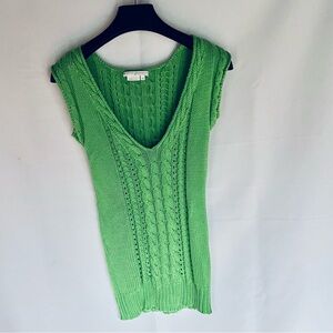 Bright Kelly Green Cable Knit Women's Sleeveless Sweater Tunic Size Small/Medium